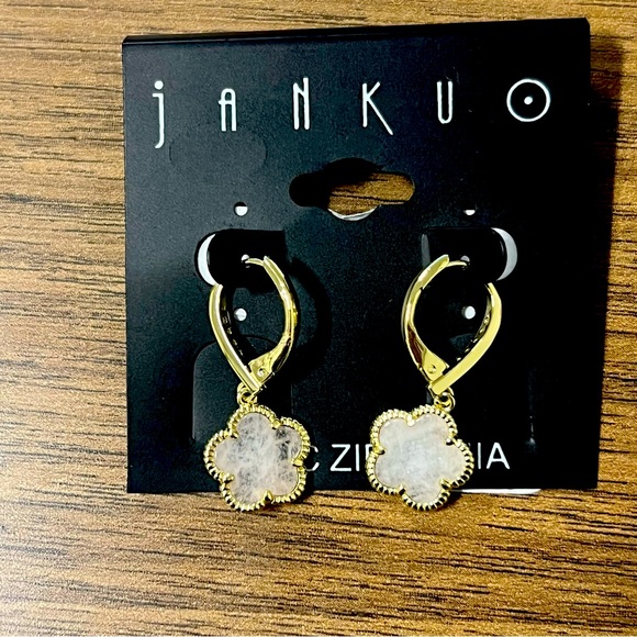 Jankuo Flower Goldplated Pink Crystal Drop Earrings NWT - Picture 1 of 4